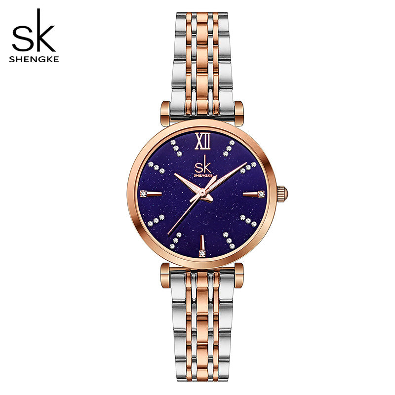 SK Women’s Quartz Watch – Roman Numerals, Stainless Steel 30M Waterproof Wristwatch