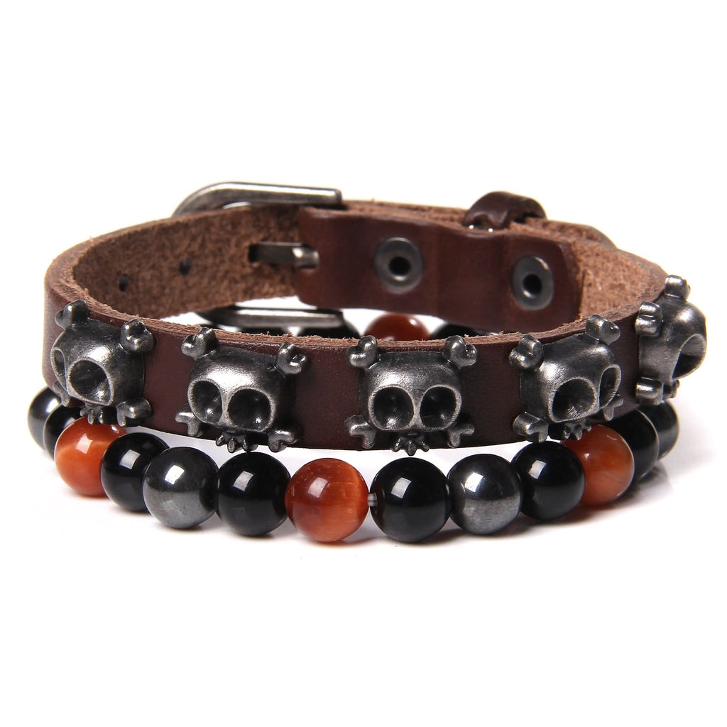 Unisex Tiger Eye & Agate Bead Bracelet – Punk Rock Rivet Design