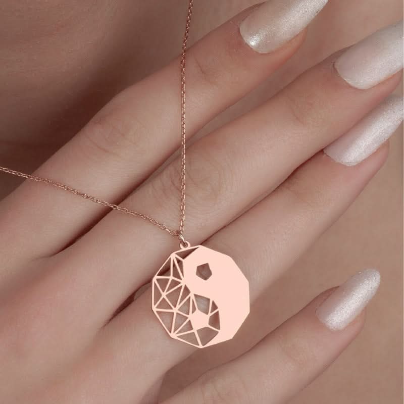 Rose Gold Tai Chi Bagua Pendant Necklace – Stainless Steel Jewelry for Women