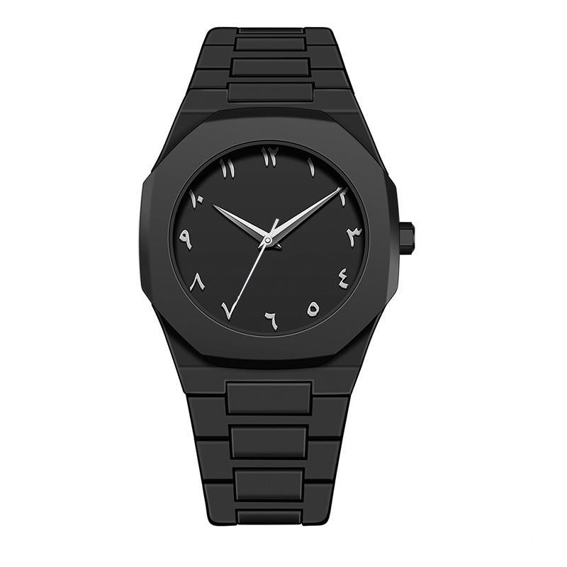 Men’s Black Matte Arabic Numerals Quartz Watch – Waterproof Casual Timepiece