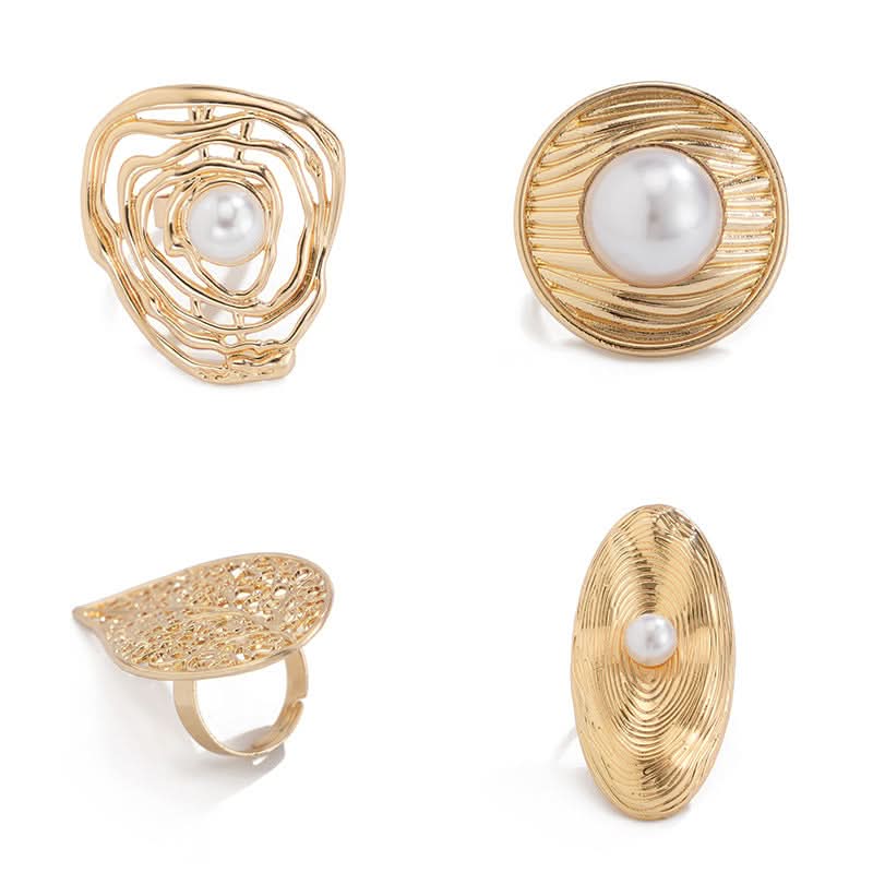Women's Exaggerated Pearl Open Ring – Geometric Gold & Silver Statement Jewelry