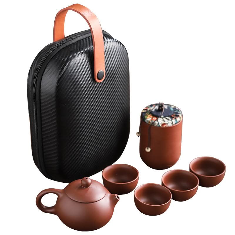 Portable Travel Tea Set - Includes One Pot, Four Cups, and Tea Cans