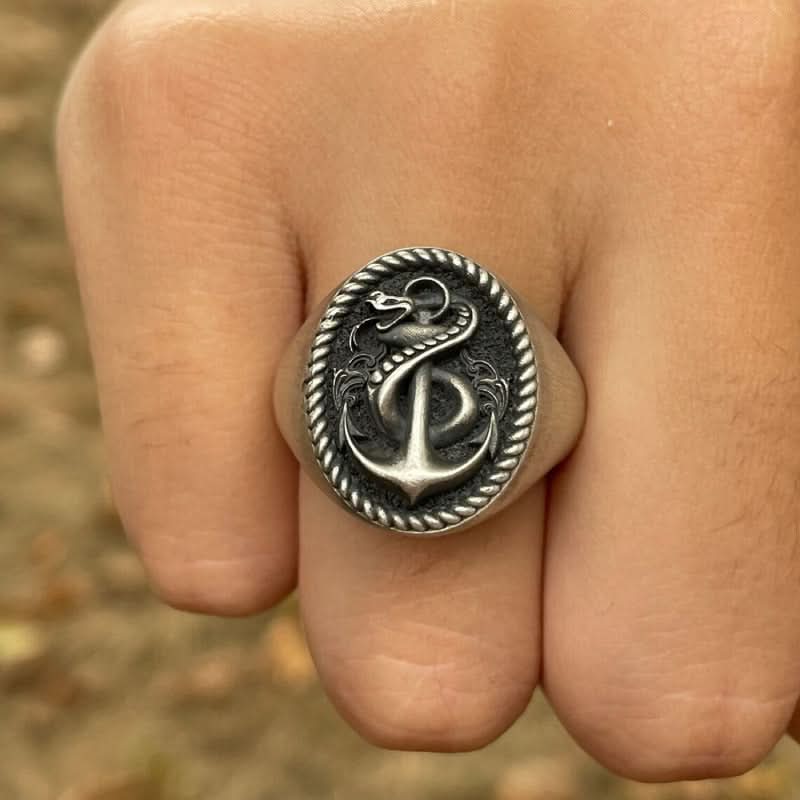 Vintage Cobra Anchor Ring for Men – Seiko Design, Copper, Punk Rock Biker Style