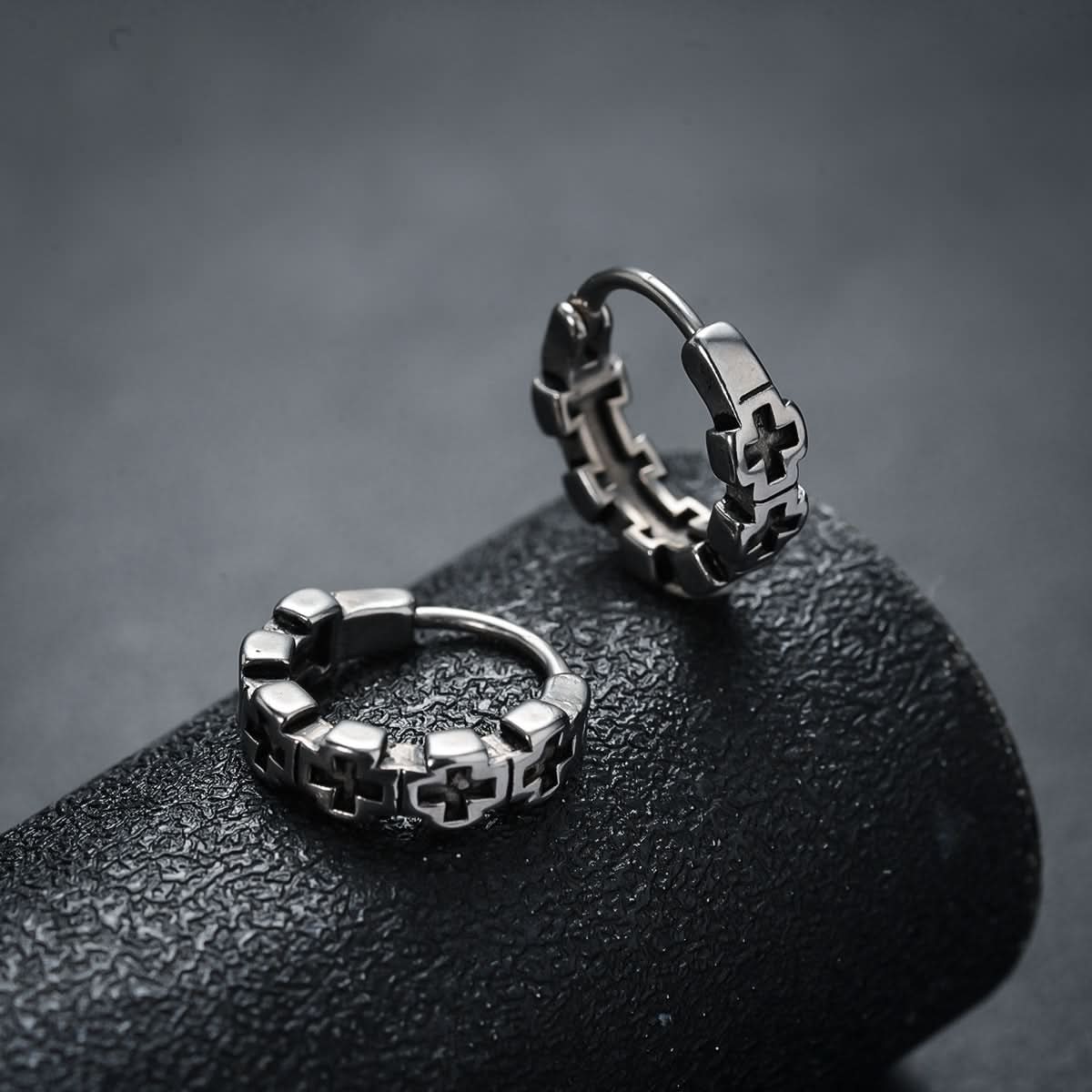 Trendy Hollow Cross Earrings – Gun Black Unisex Ear Buckles