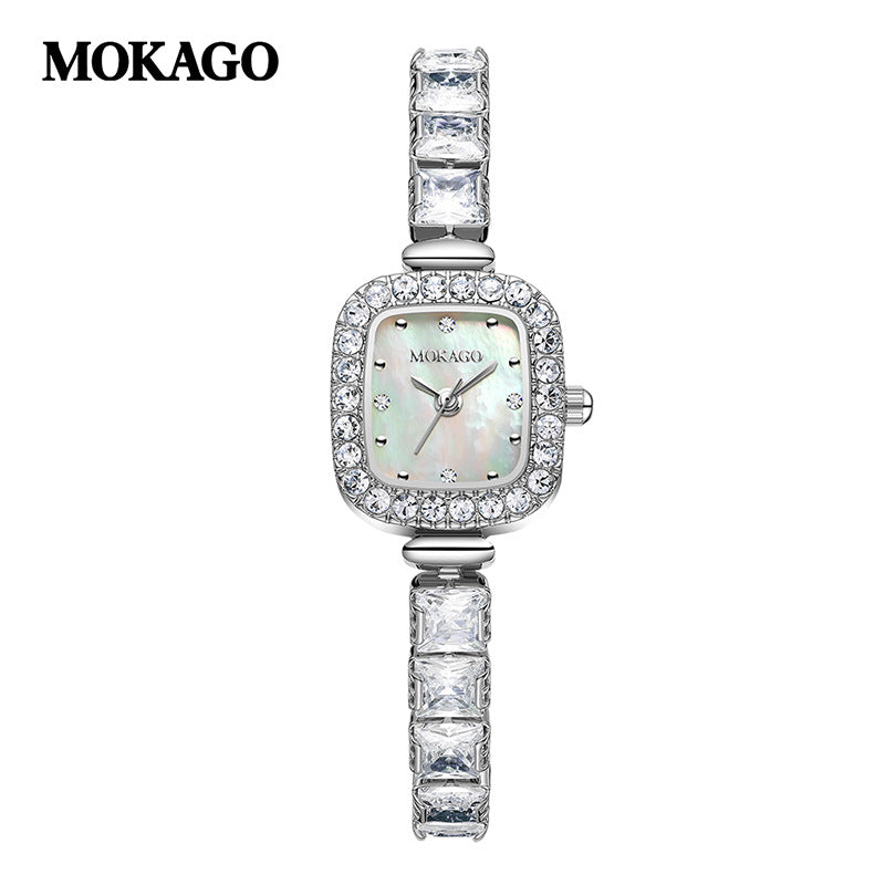 MOKAGO Women’s Square Quartz Watch – Diamond Inlay, Light Luxury Copper Bracelet