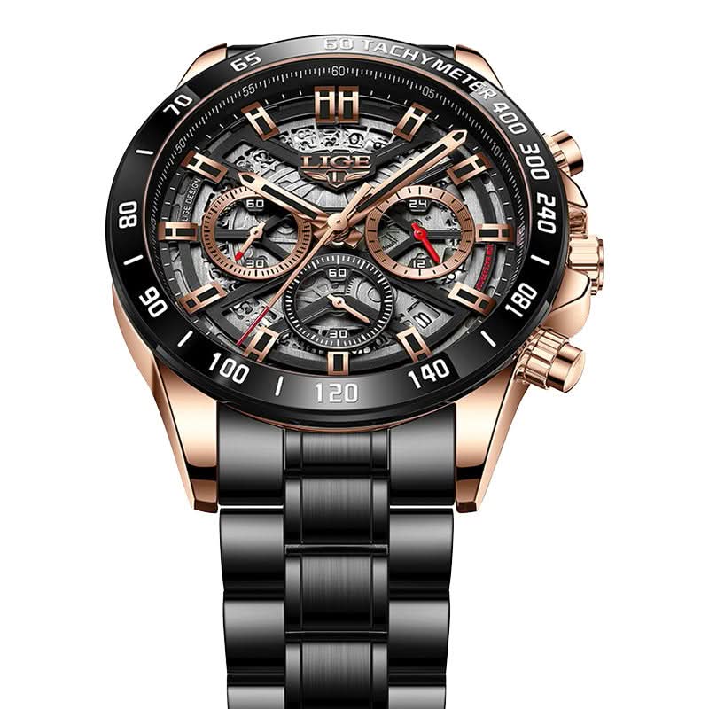 Men’s Skeleton Quartz Chronograph Watch – Stainless Steel Wristwatch