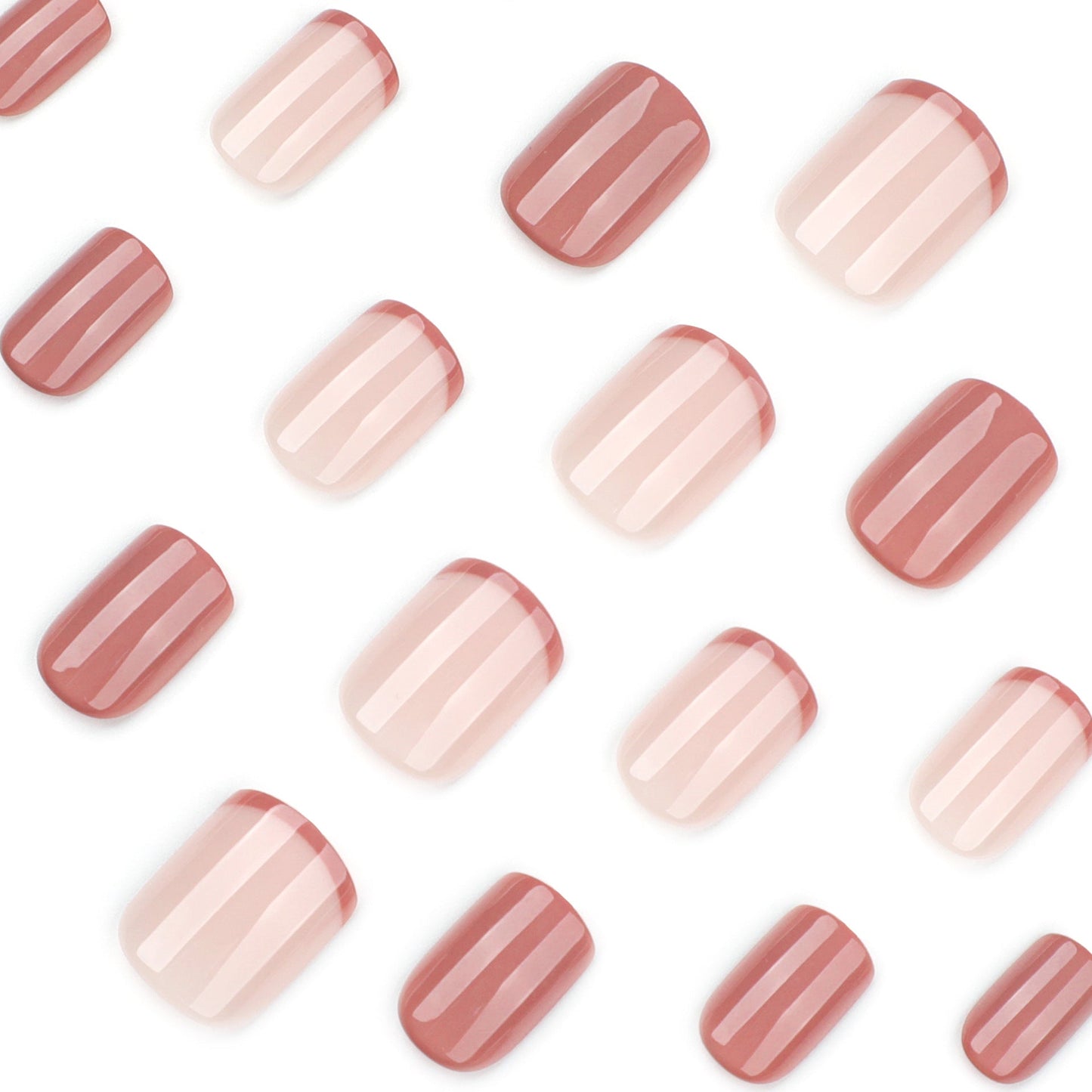 Glossy French Tip Press-On Nails – Short Square Nude & Mauve