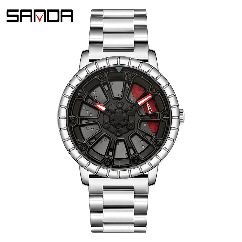 Sanda Men’s Quartz Watch – Hollow Dial, Stainless Steel Band, Waterproof Timepiece