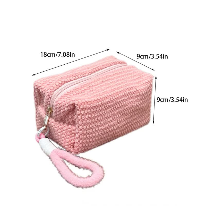Plush Plaid Makeup Bag for Girls – Large-Capacity Travel Cosmetic Pouch