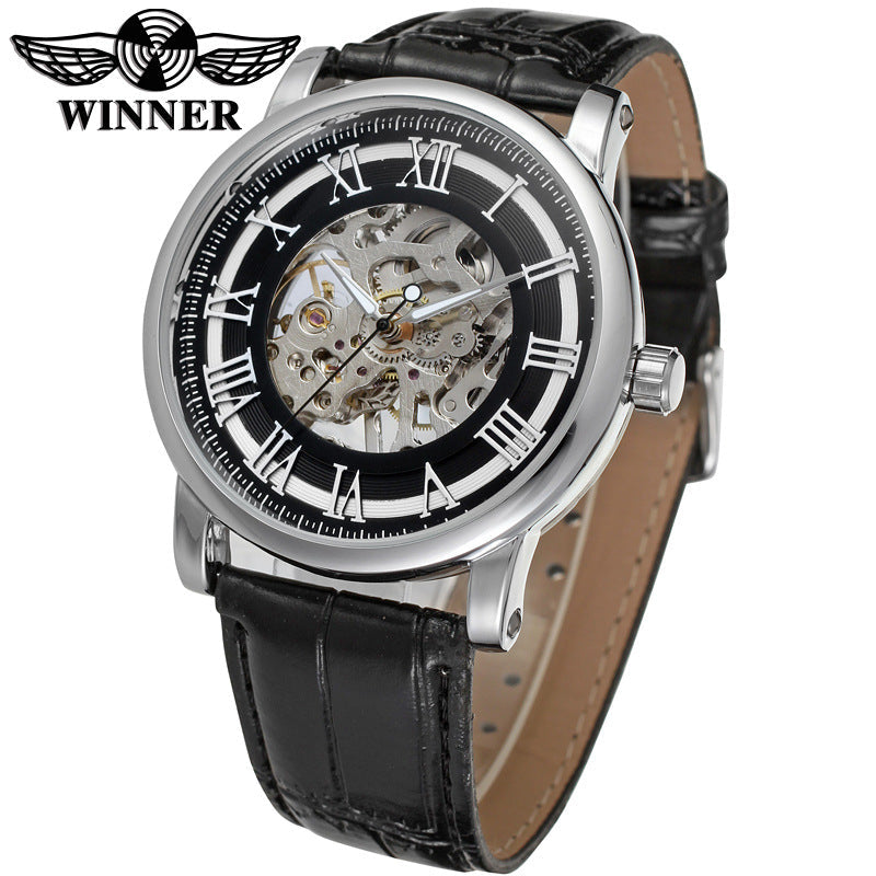 T-Winner Men’s Skeleton Mechanical Watch – Classic Roman Numerals, Leather Strap