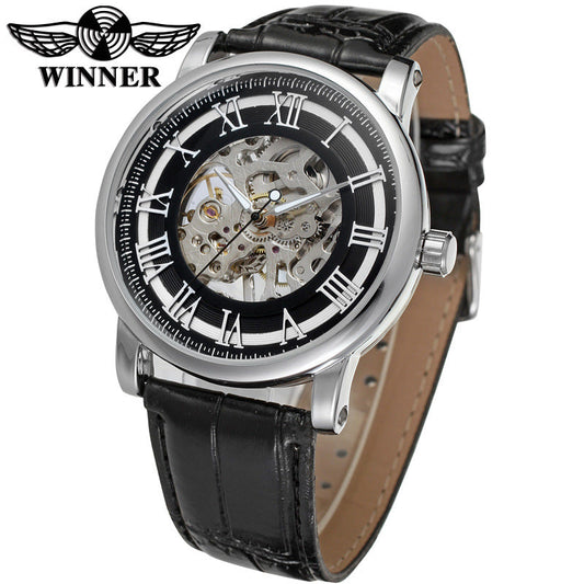 T-Winner Men’s Skeleton Mechanical Watch – Classic Roman Numerals, Leather Strap