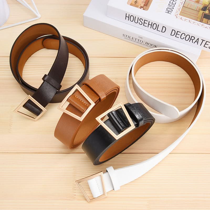 Women's Trendy Wide PU Leather Belt – Trapezoid Buckle
