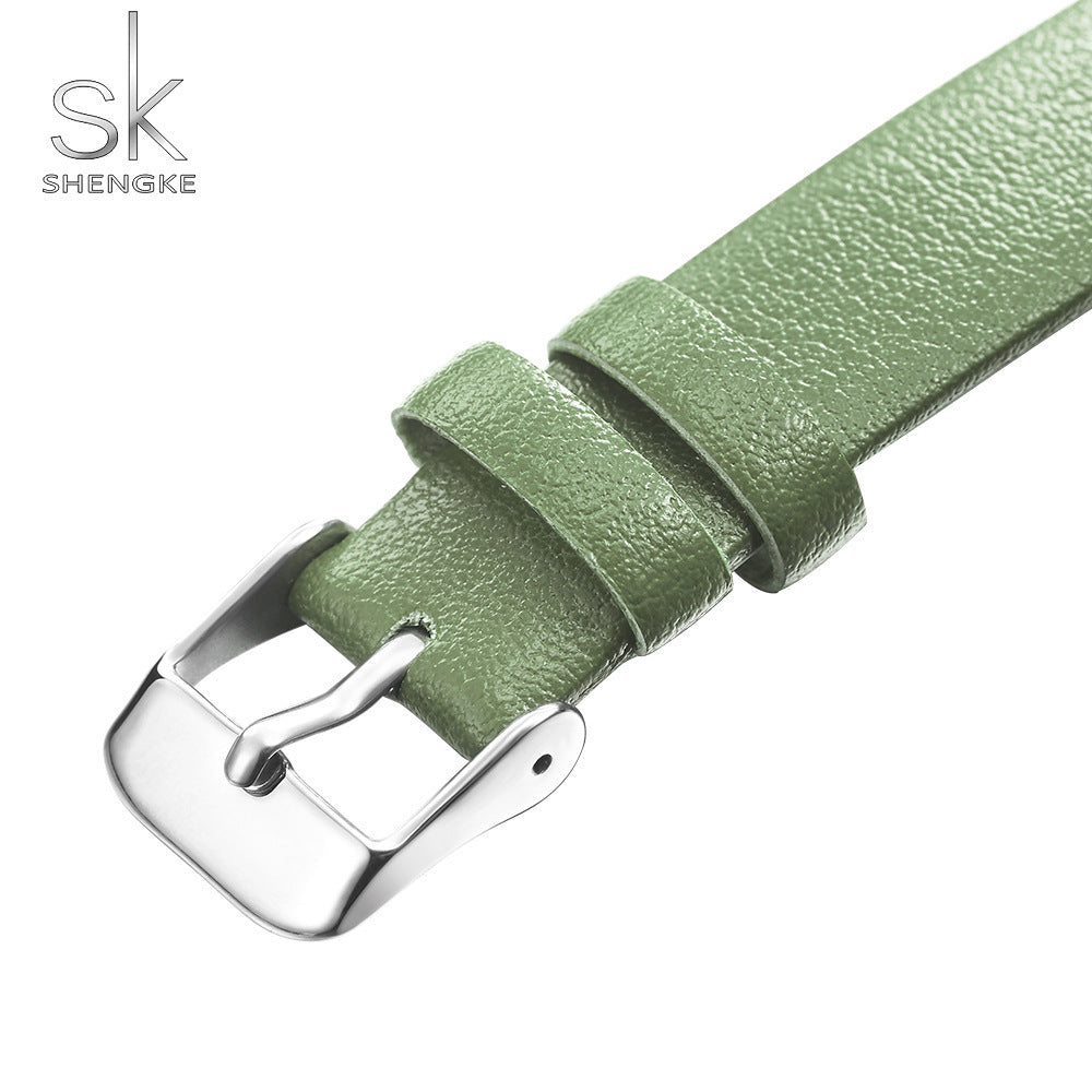 SK Women’s Quartz Watch – Leaf Design Dial with Leather Strap, Waterproof Timepiece