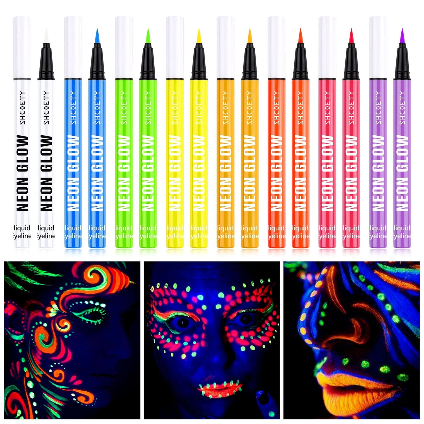 SHCOETY 8-Color Fluorescent Liquid Eyeliner – Glow-in-the-Dark, Waterproof