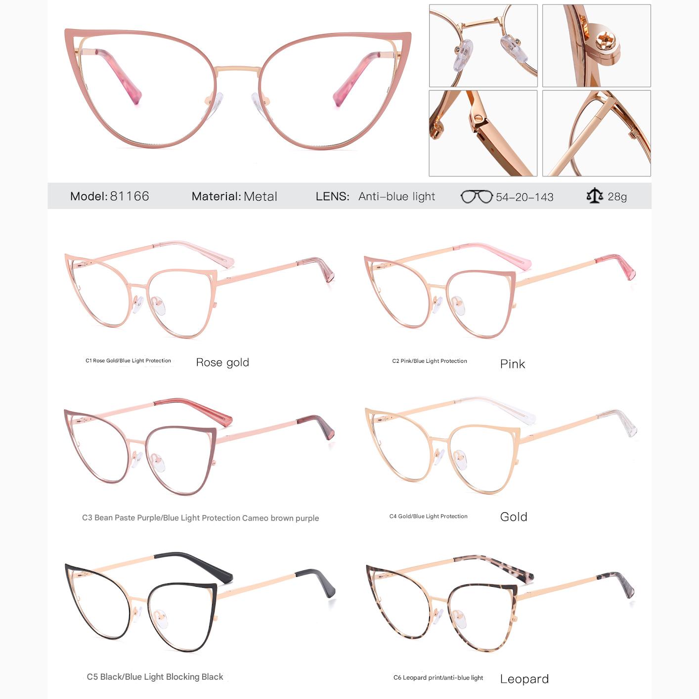 Women’s Cat Eye Blue Light Glasses – Metal Fashion Frame for Myopia or Daily Wear