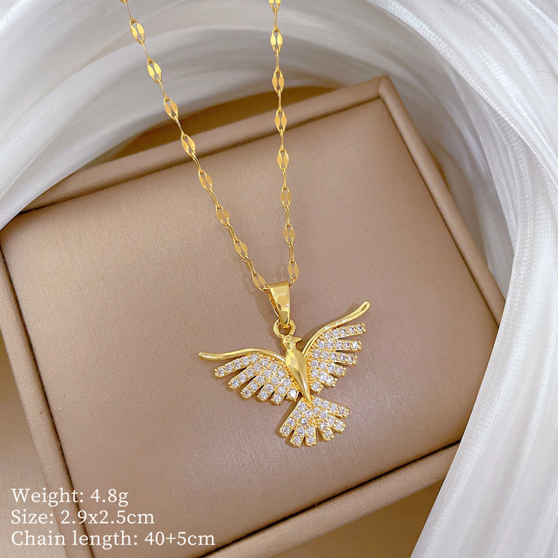 Phoenix Wings Pendant Necklace – Luxury Titanium Steel Clavicle Chain for Women
