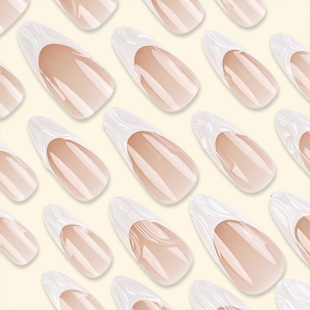 White French Stiletto Press-On Nails – Medium Glue-On Acrylic with 3D Sharp Tip