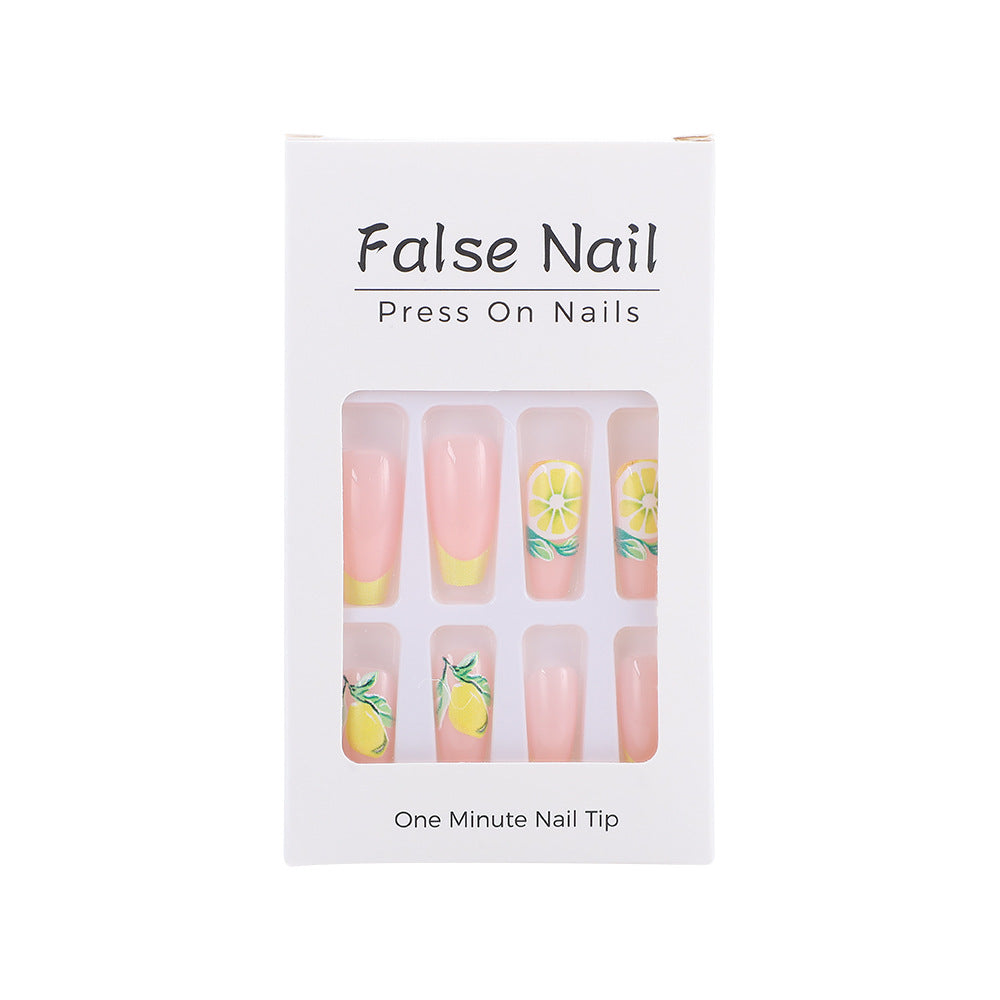 Fresh Lemon French Tip Press-On Nails – Square Acrylic Set with 3D Fruit Design