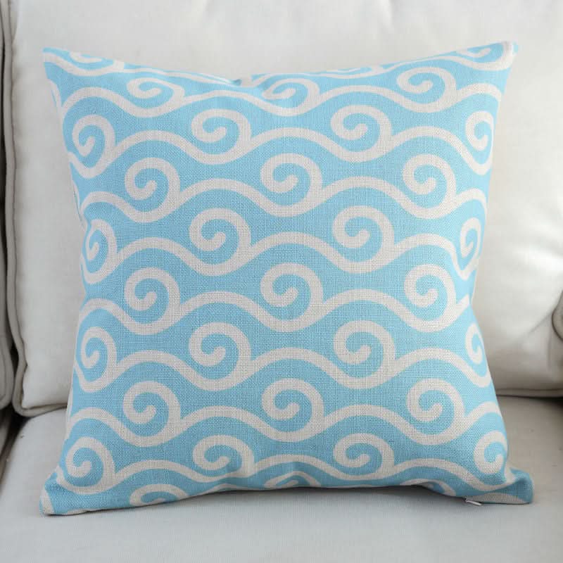 1 pc Mediterranean Sofa Cushion – Blue Square Pattern, Jacquard Cotton & Linenow