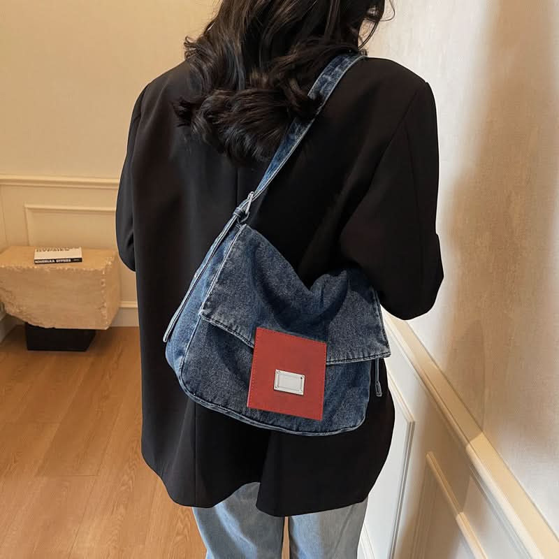 Women's Retro Denim Baguette Bag – Large-Capacity Shoulder & Crossbody Underarm Bag
