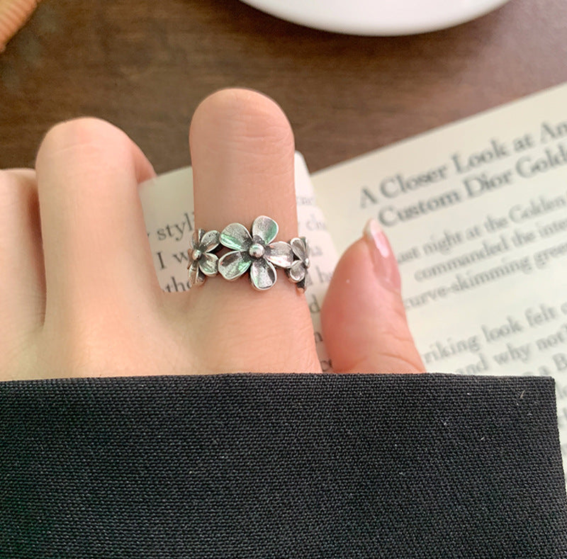 Vintage Flower Open Ring for Women – Adjustable Silver & Gold Retro Statement Jewelry