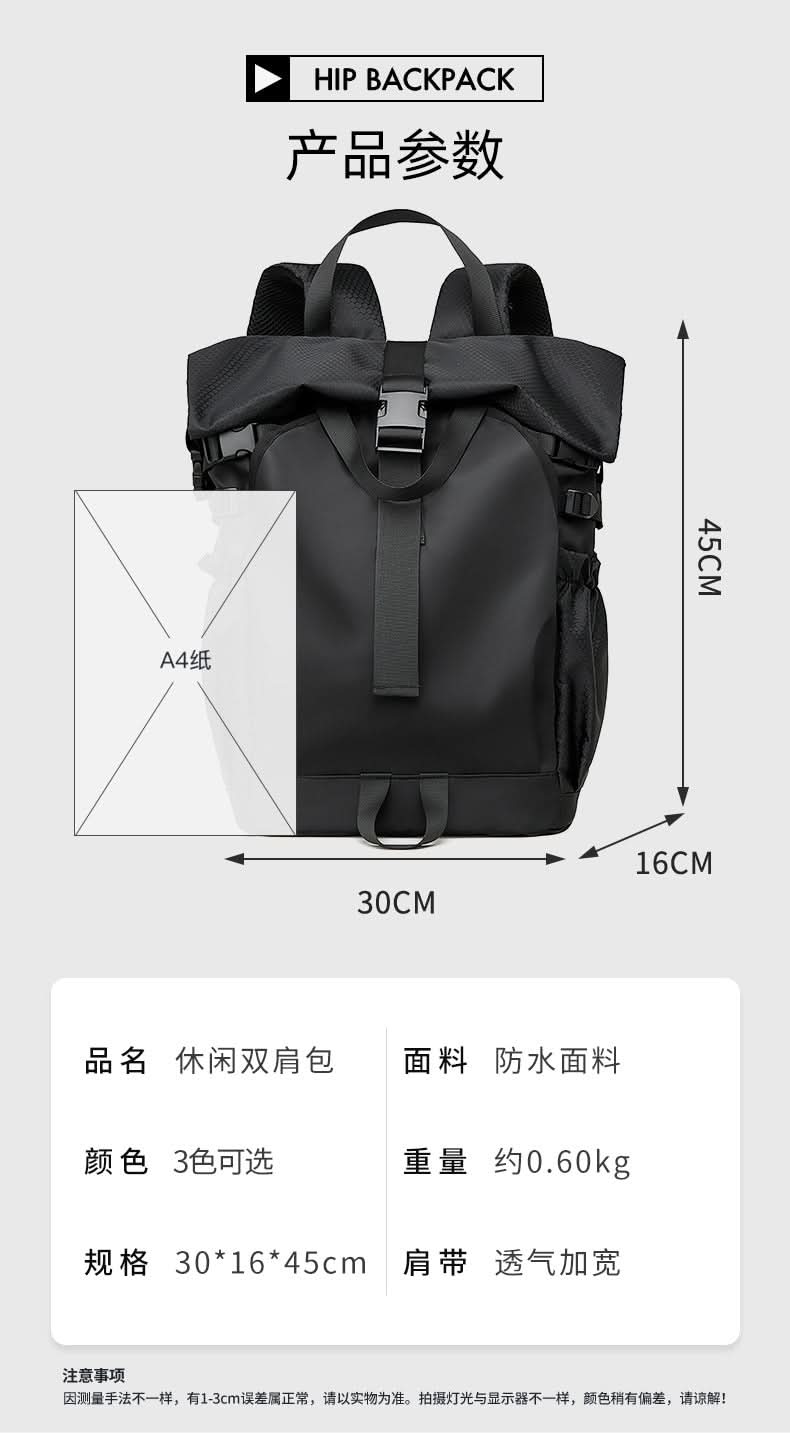 Men's Waterproof Roll-Top Backpack - 16-Inch Laptop Bag