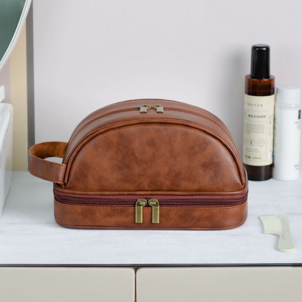 Men's Large-Capacity Waterproof PU Leather Toiletry Bag - Storage Organizer
