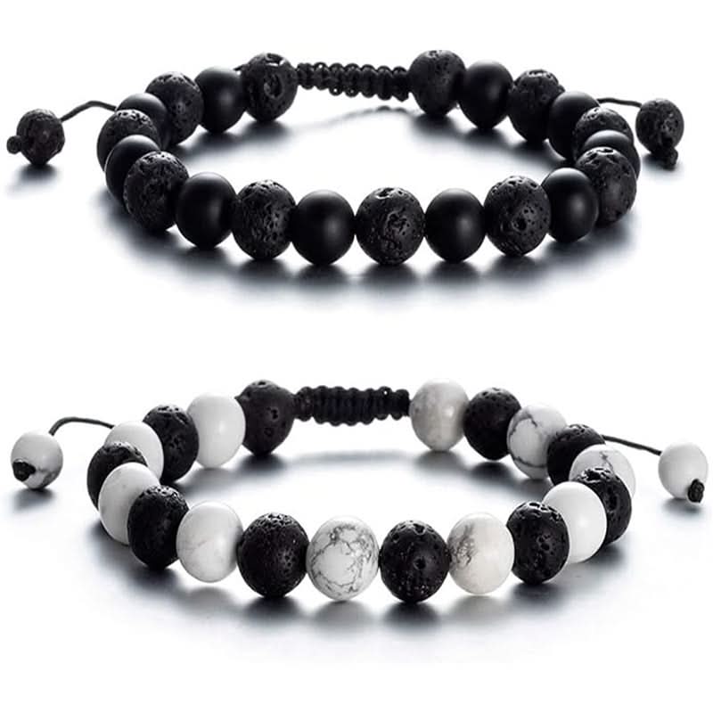 Unisex Crown Beaded Bracelet Set – Volcanic Stone Bracelets for Couples