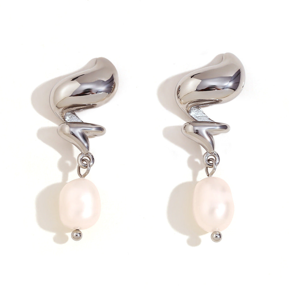 Spiral Flame Freshwater Pearl Earrings – Gold Plated Geometric Jewelry