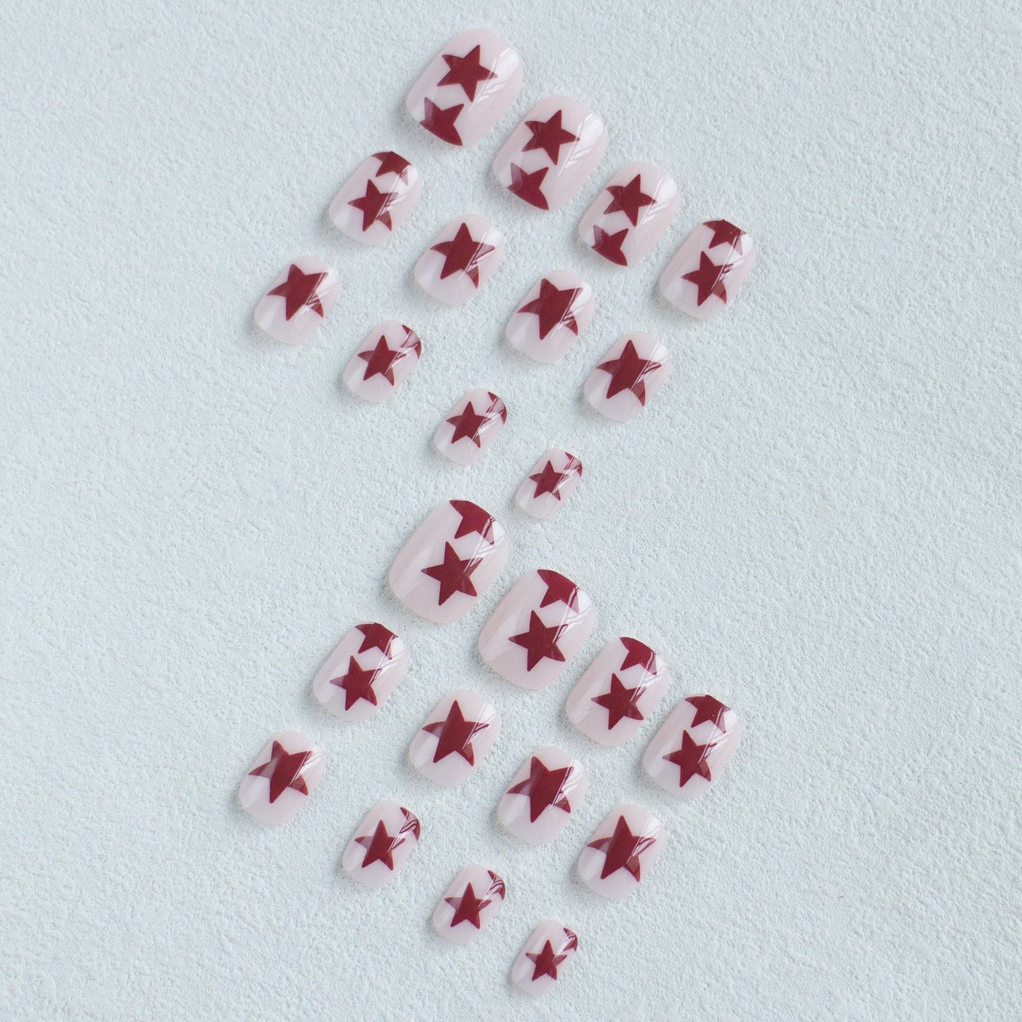 Bold Burgundy Star Press-On Nails, Medium Square Acrylic Glue-On Set