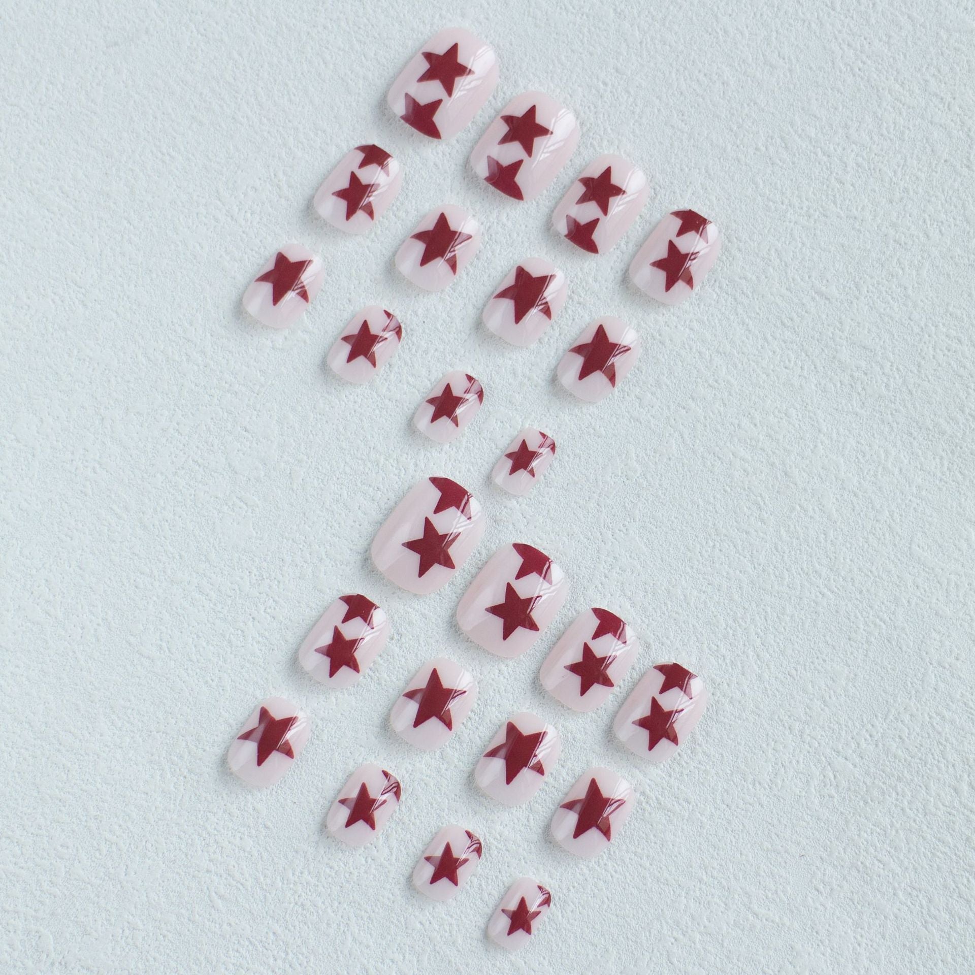 Bold Burgundy Star Press-On Nails, Medium Square Acrylic Glue-On Set