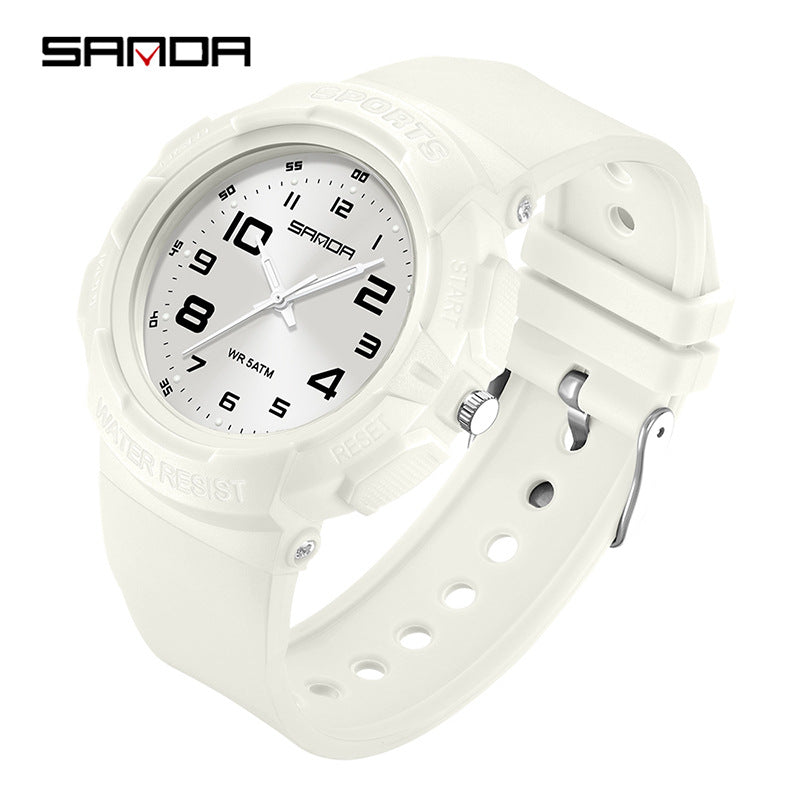 Sanda Luminous Quartz Watch – Waterproof Student Wristwatch with 24-Hour Display