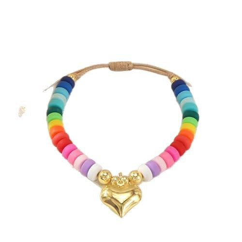 Rainbow Beaded Bracelet for Women – Handwoven Soft Pottery Love Charm Jewelry