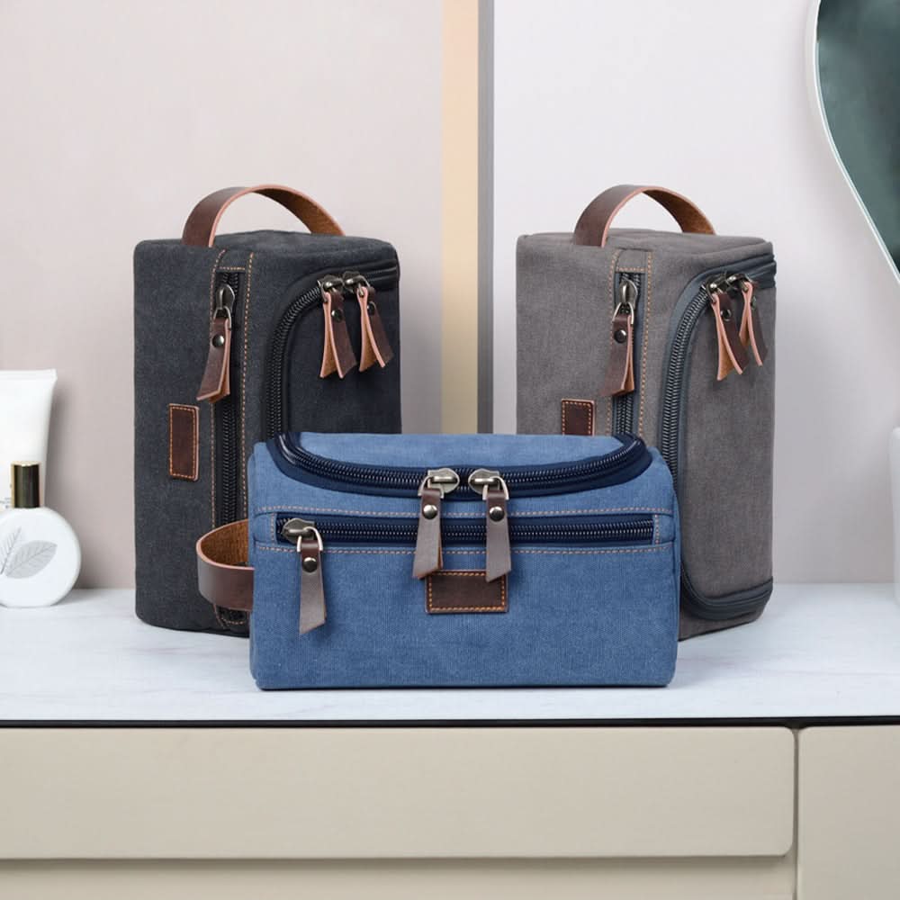 Retro Canvas Toiletry Bag - Portable Handheld Cosmetic Organizer