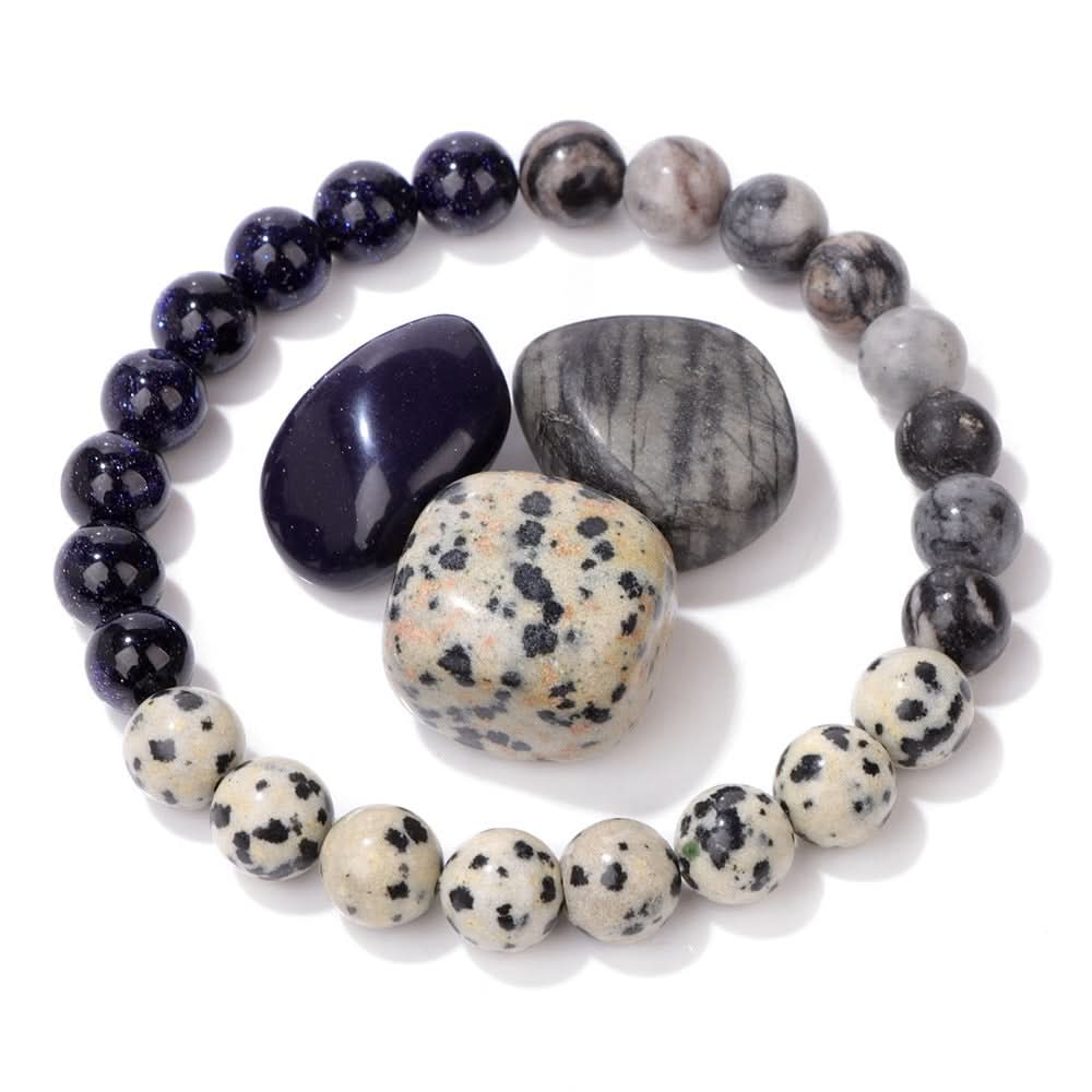 Unisex Boho Natural Stone Bracelet Set – Raw Agate & Volcanic Beads