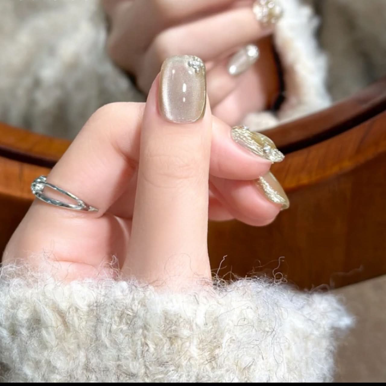 Silver Scepter Buccellati Champagne French Nails