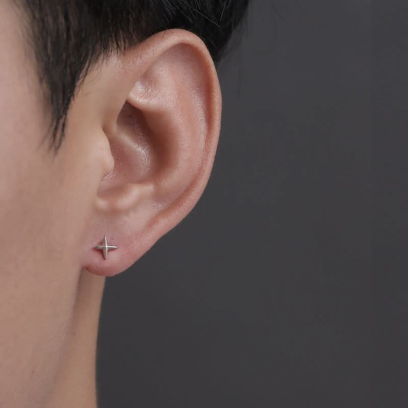 Men’s Cross Star Stud Earrings – Minimalist Jewelry
