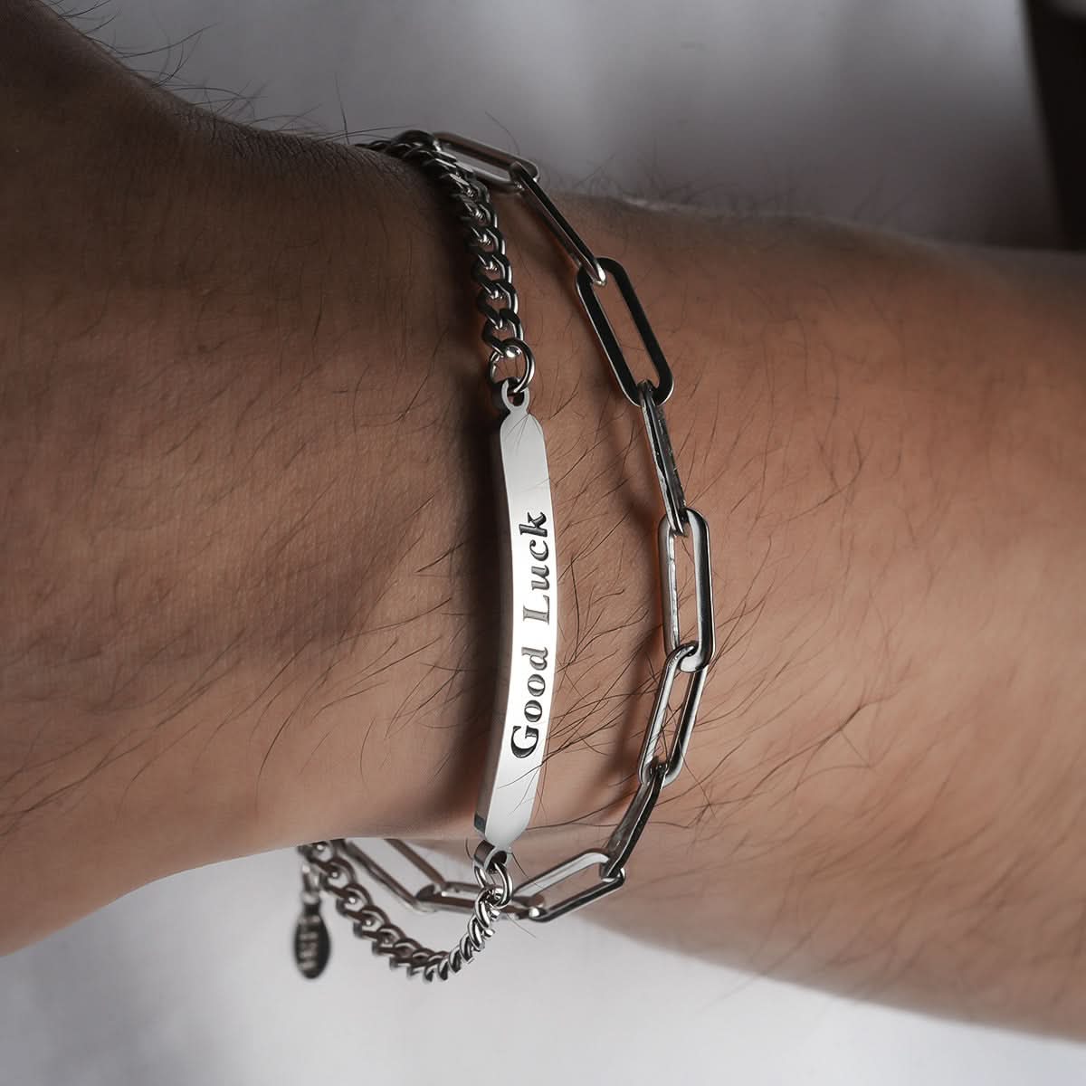 Titanium Steel Double-Layer Silver Letter Bracelet – Unisex