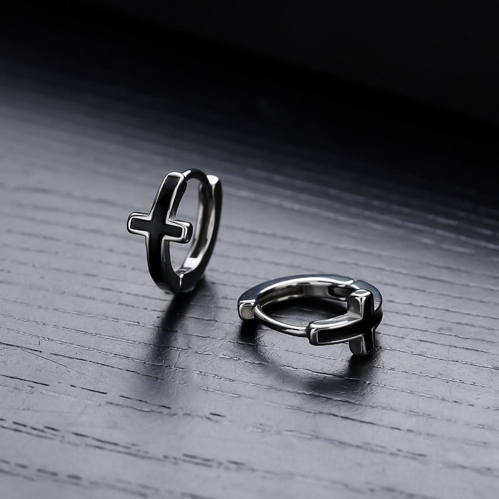 Unisex Black Titanium Steel Cross Earrings – Trendy High-End Jewelry