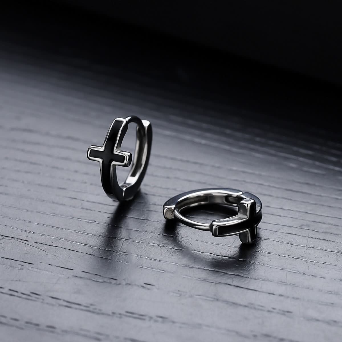 Unisex Black Titanium Steel Cross Earrings – Trendy High-End Jewelry
