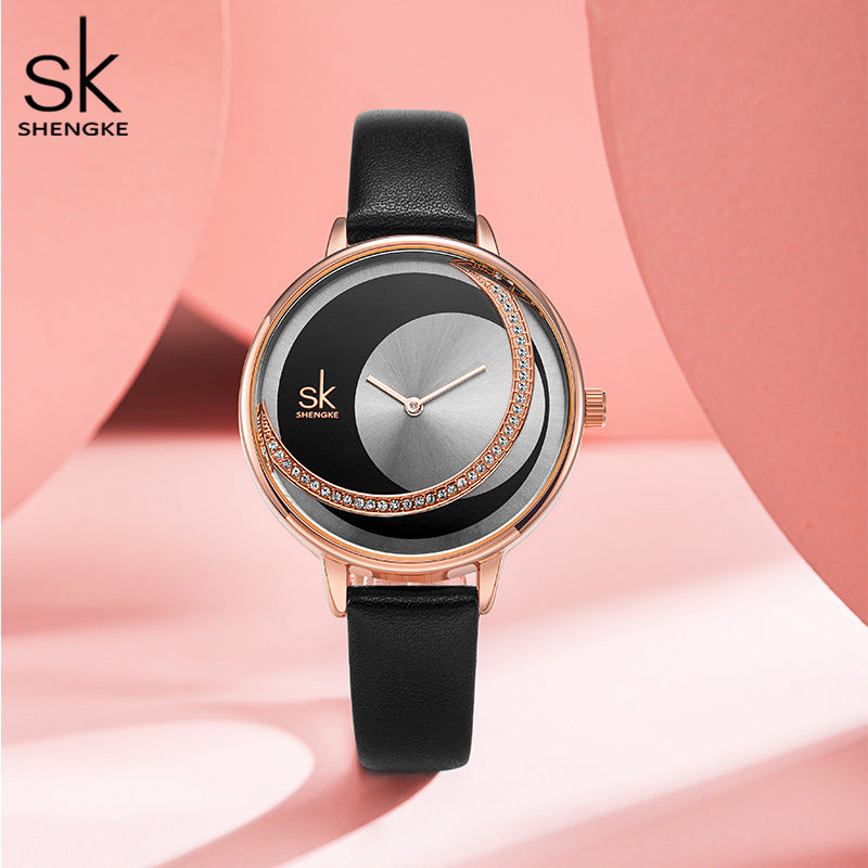 SK Women’s Quartz Watch – Diamond Waterproof Classic Strap Fashion Wristwatch