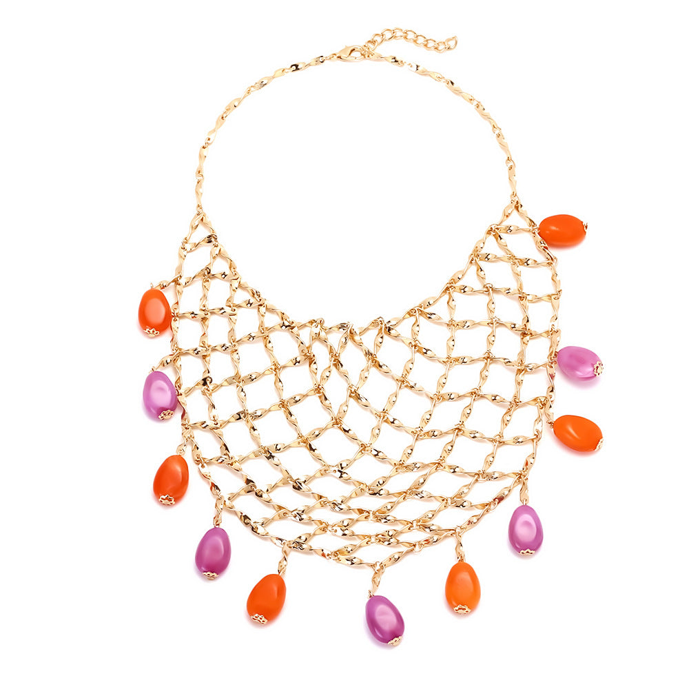 Handmade Ocean Beaded Layered Necklace – Colorful Metal Chain Jewelry for Women