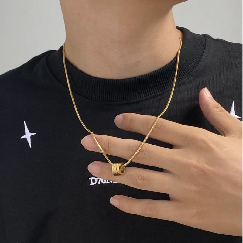 Men's Gold Titanium Steel Snake Bone Pendant Necklace