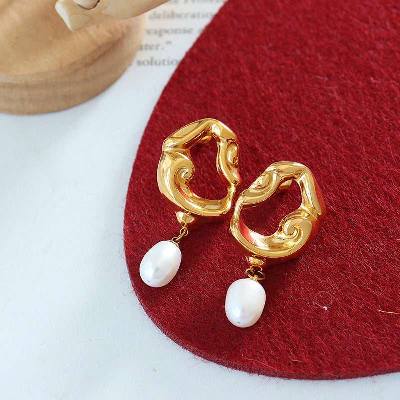 Gold Plated Geometric Pearl Earrings – Titanium Steel Statement Jewelry