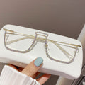 Women’s Rhinestone Decorative Glasses – Half-Frame Trendy Street Style Eyewear