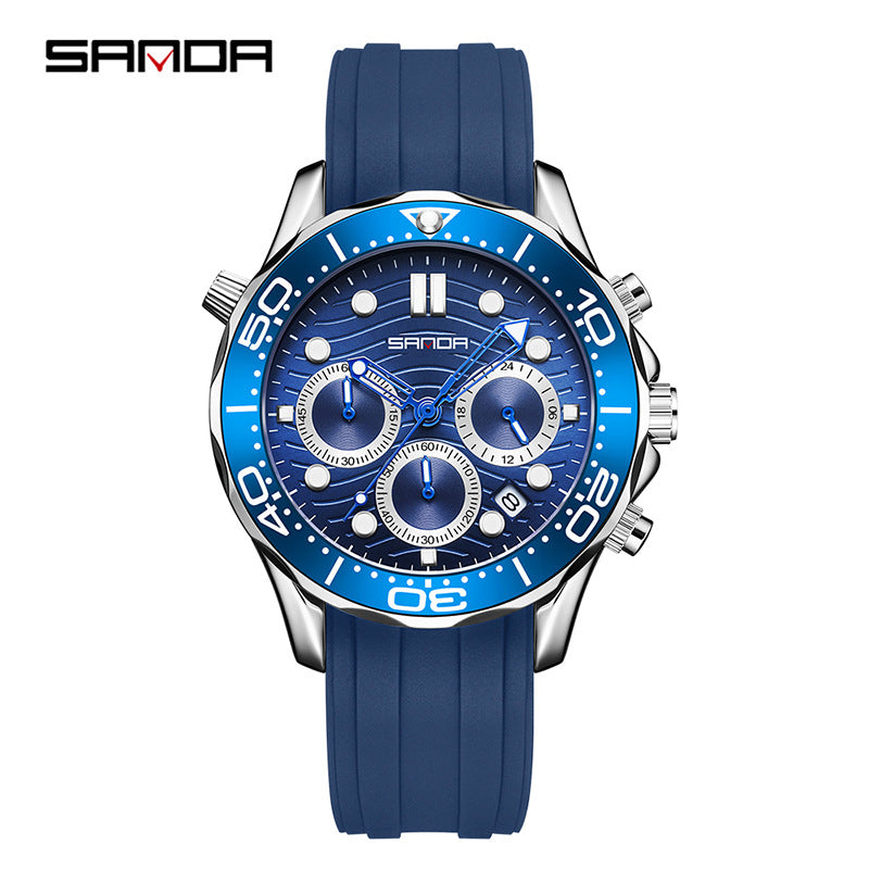 SANDA Men’s Silicone Quartz Watch – Business Analog Wristwatch with Luminous Hands