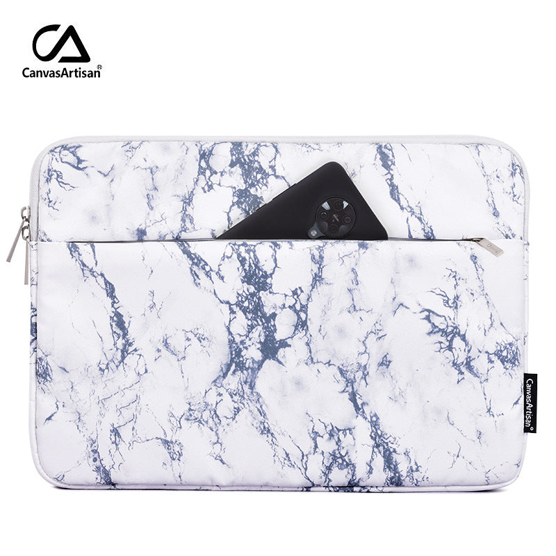 Marble Print Laptop Sleeve with Dual Compartments – Waterproof Case for 13.3" & 15.6"