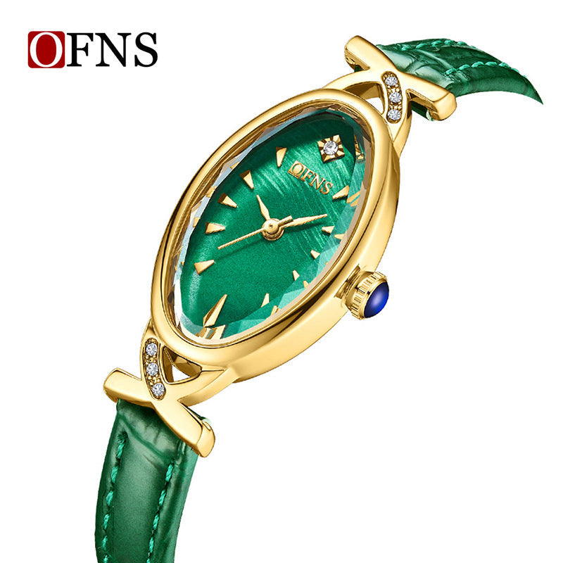OFNS Women’s Quartz Watch – Unique Oval Dial, Waterproof Leather Strap Timepiece