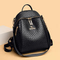 Women's Large-Capacity PU Leather Backpack – Travel Bag With Woven Pattern