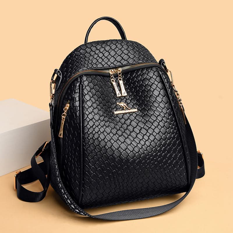 Women's Large-Capacity PU Leather Backpack – Travel Bag With Woven Pattern